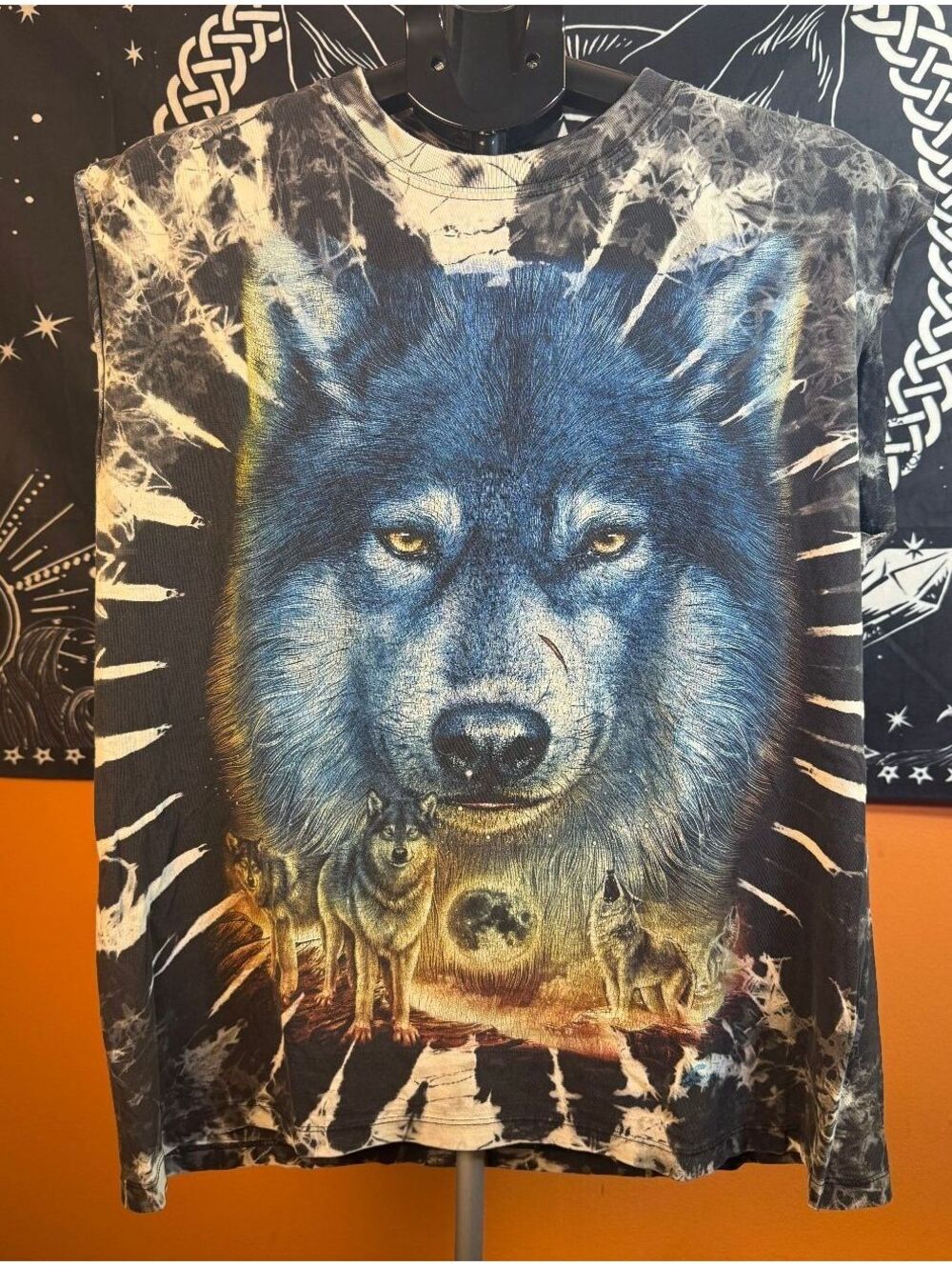 Cabello Vintage Tie-Dye Wolf Graphic T-Shirt sleeveless muscle sz L